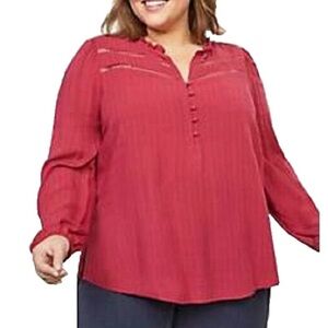 Lane Bryant Long Sleeve Blouse,‎ High-Low Hem, Color Red Wine, Size 14/16